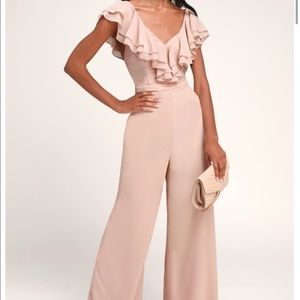 Lulu’s Blush Ruffled Wide Leg Jumpsuit
